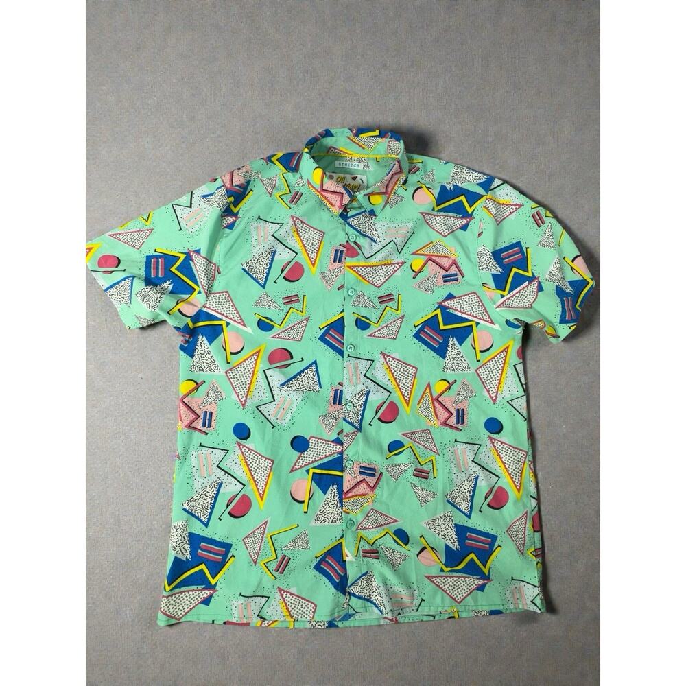 Oh Snap By Drill Mens L Stretch Memphis Design Geometric Retro 80s Button Shirt